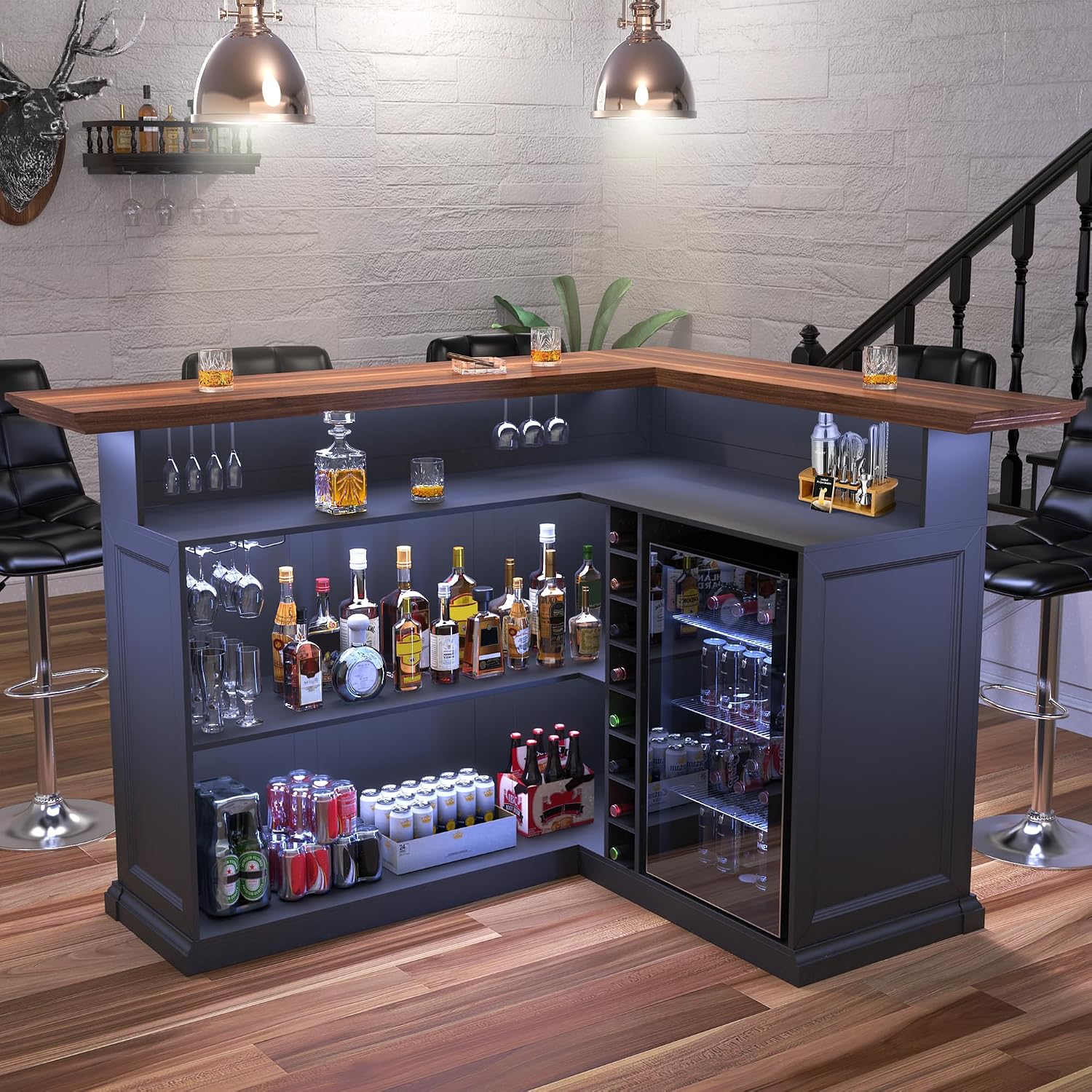 L-Shaped Home Bar Cabinet with - Home Bar Lounge 评论和价格