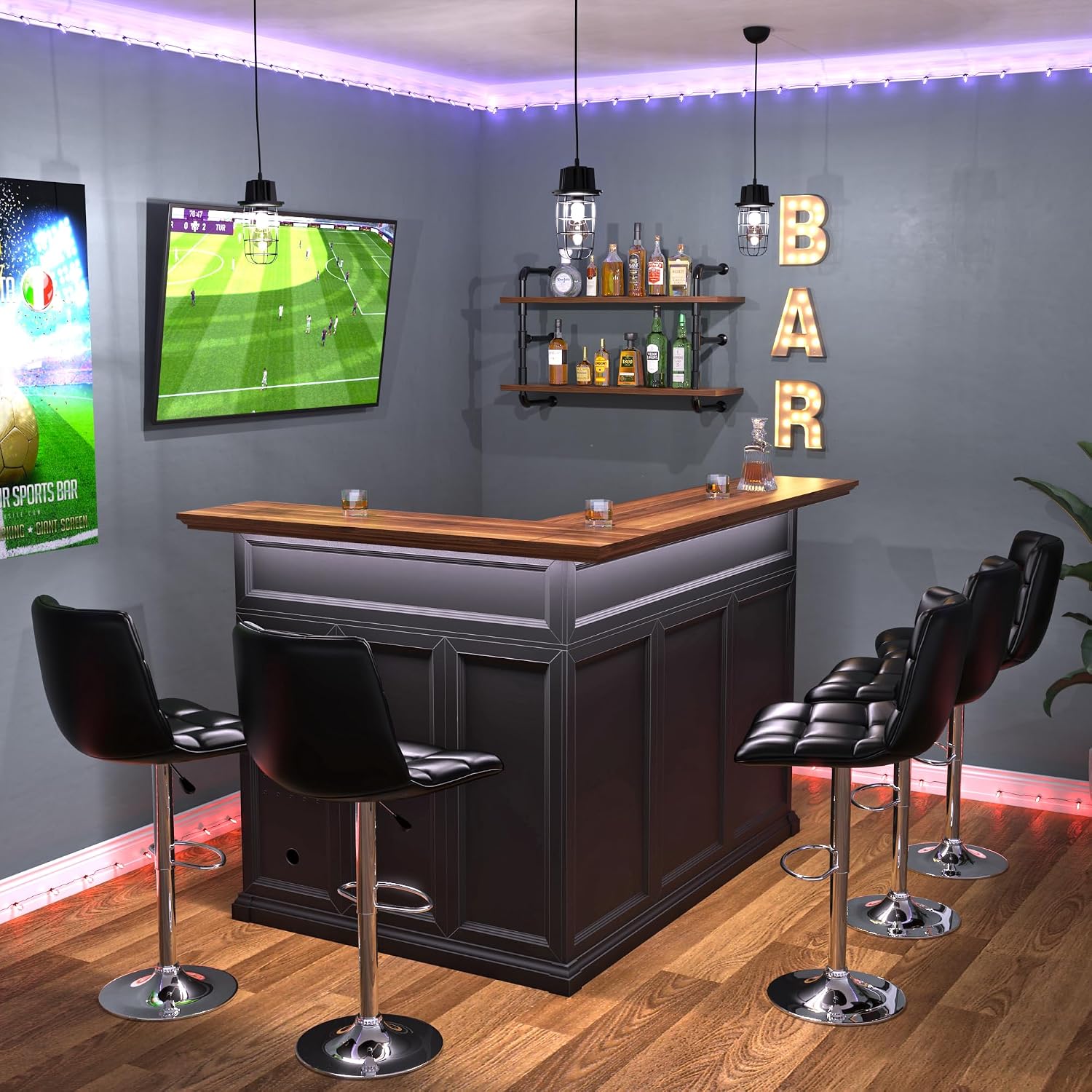 L-Shaped Home Bar Cabinet with - Home Bar Lounge 评论和价格
