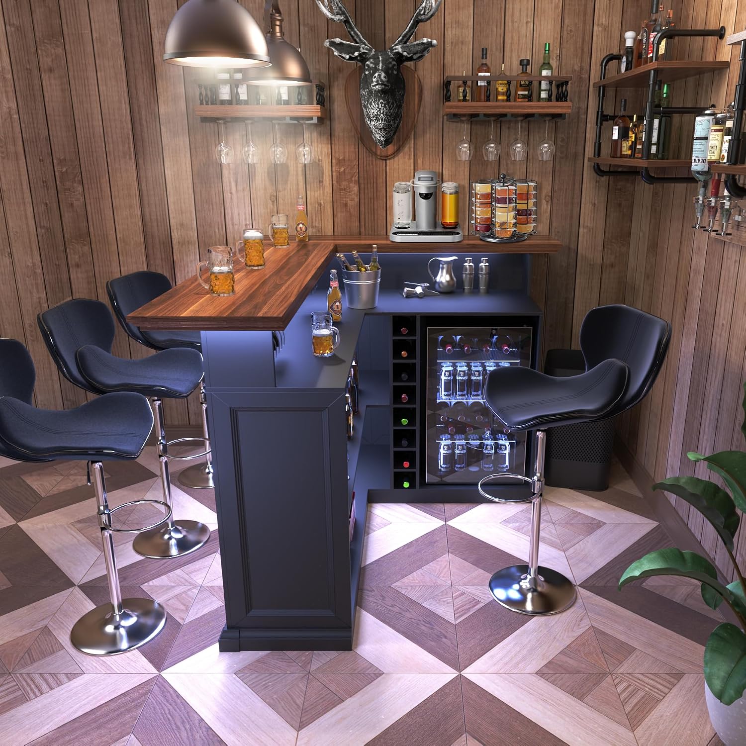 L-Shaped Home Bar Cabinet with - Home Bar Lounge 评论和价格